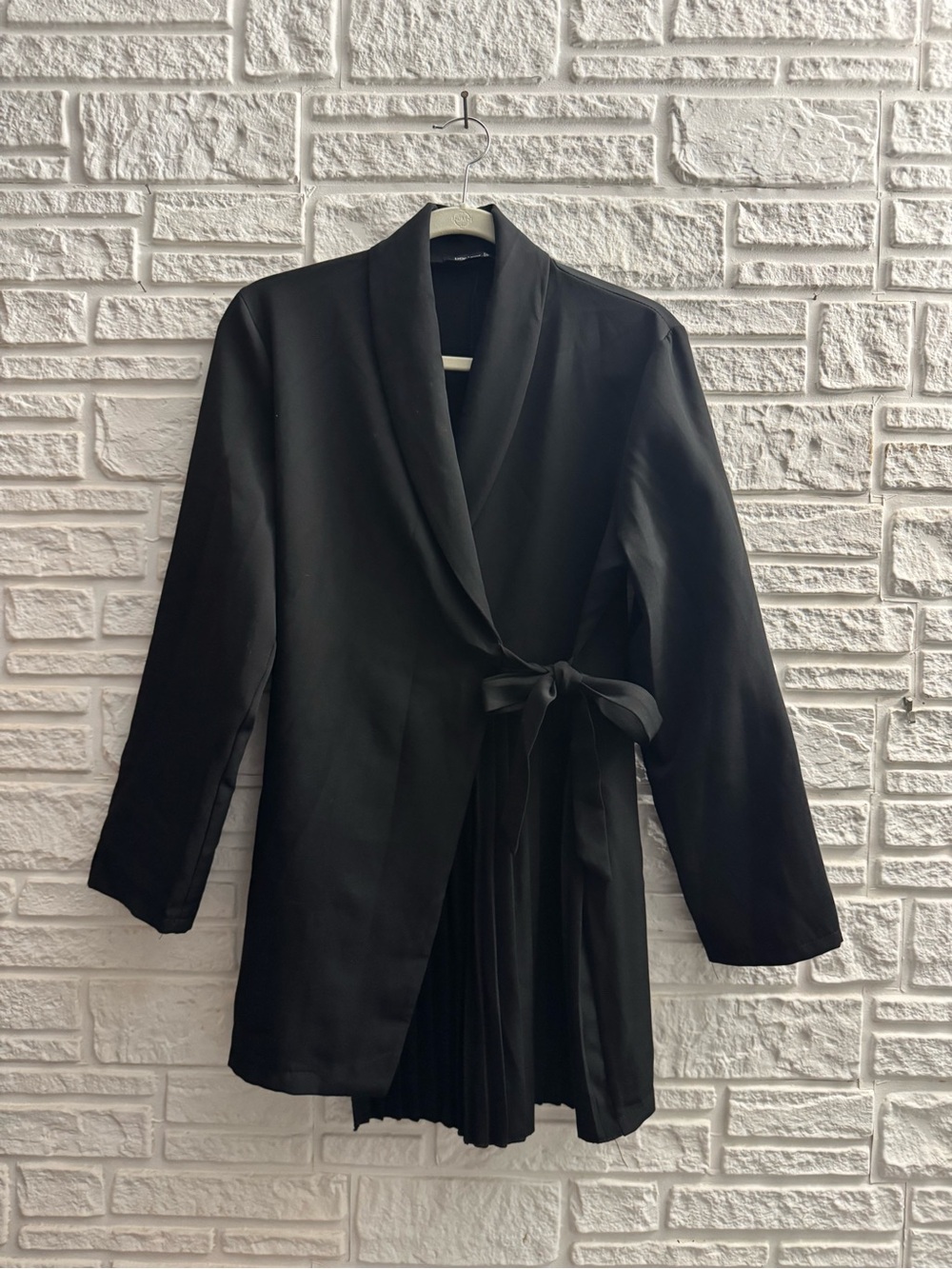 Boohoo Black Wrap Blazer with Side Tie